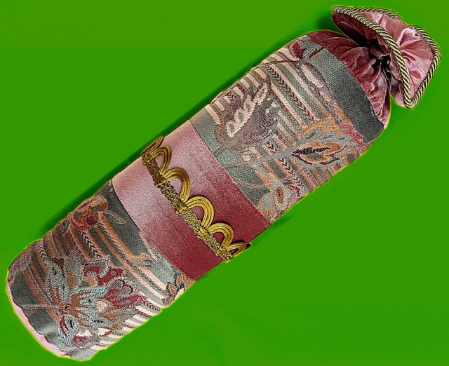 Handmade Velvet Bolster Pillow Decorative Sofa Cushion With Gold Trim - image 1