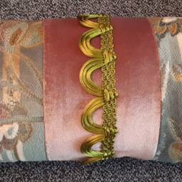 Handmade Velvet Bolster Pillow Decorative Sofa Cushion With Gold Trim - thumbnail 3