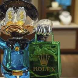 Blue Pop Art Resin Duck Sculpture Alec Monopoly Inspired, Luxury Home Decor, Cool Art, Gallery Money Art - thumbnail 3