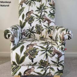 Fryetts Monkeys Fabric Adult Chair Armchair Ochre Mustard Teal Green Blue Grey Apes Nursery Nursing Accent Small Botanical Living Room New - thumbnail 3