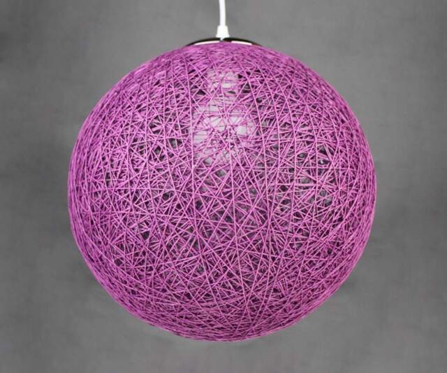 Handwoven Paper Rope Purple Pendant Light Spherical Hanging Lamp - image 1
