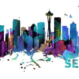Seattle Skyline - Watercolor Print Effect Wall Sticker Home Design Art Decals Sku Seaskywat - thumbnail 4