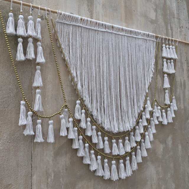 King Headboard Macrame Wall Hanging Gold Bead Garland Bedroom Decor - image 1