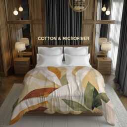 Earth Tone Abstract Leaves Comforter in Beige, Brown & Sage For Modern Boho Bedrooms #001 - thumbnail 1