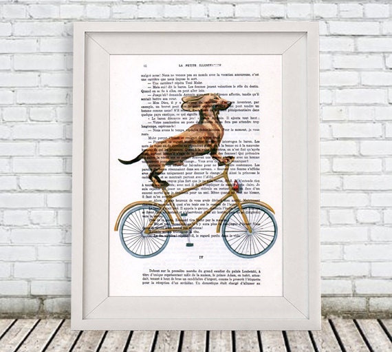Dachshund On Bicycle Print, Boxer Dog, Digital Pantings By Coco De Paris - image 1
