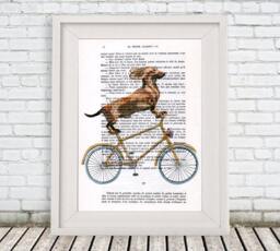 Dachshund On Bicycle Print, Boxer Dog, Digital Pantings By Coco De Paris - thumbnail 1