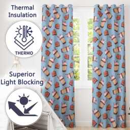 Cute Chocolate Strawberry Milkshake Blue Background Seamless Pattern Readymade Eyelet Ring Top Thermal 100% Blackout Curtains - thumbnail 3