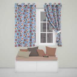 Cute Chocolate Strawberry Milkshake Blue Background Seamless Pattern Readymade Eyelet Ring Top Thermal 100% Blackout Curtains - thumbnail 1