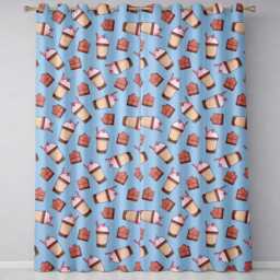 Cute Chocolate Strawberry Milkshake Blue Background Seamless Pattern Readymade Eyelet Ring Top Thermal 100% Blackout Curtains - thumbnail 2