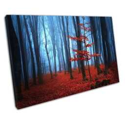 Blue Morning Mist Canvas Wall Art Red Leaves Tree Home Decor - thumbnail 1
