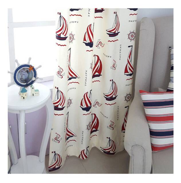 Nautical Sailing Boat Curtain Panel, Kids Nursery Decor - image 1