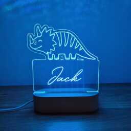 Dinosaur Colour Change Night Light, Personalised Childrens Bedroom Led Lamp, Stegosaurus Decor For Kids, Custom Bedtime Lamp - thumbnail 3