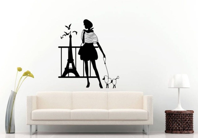 Paris Eiffel Tower Sight Seeing Traveling France With Love Fashion Girl Poodle Dog Wall Sticker Decal Vinyl Mural Decor Art L2299 - image 1
