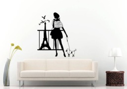 Paris Eiffel Tower Sight Seeing Traveling France With Love Fashion Girl Poodle Dog Wall Sticker Decal Vinyl Mural Decor Art L2299 - thumbnail 1