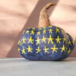 Handmade Paper Mache Pumpkin Egyptian Scarab & Glow Stars - thumbnail 2