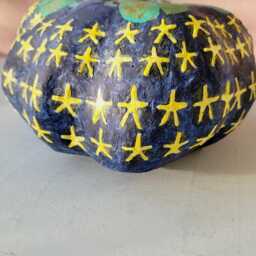 Handmade Paper Mache Pumpkin Egyptian Scarab & Glow Stars - thumbnail 3
