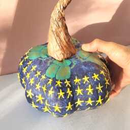 Handmade Paper Mache Pumpkin Egyptian Scarab & Glow Stars - thumbnail 4