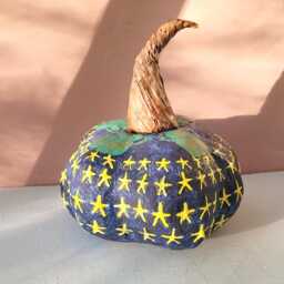 Handmade Paper Mache Pumpkin Egyptian Scarab & Glow Stars - thumbnail 1