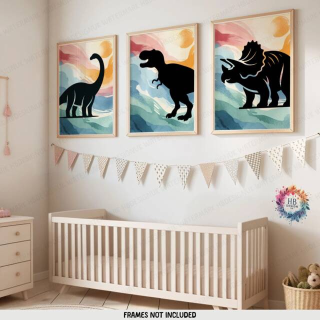 Boys Bedroom Dinosaur Prints - Set Of 3 Posters - Poster Nursery Dino Decor Childrens Wall Art Kids Playroom Artwork - image 1