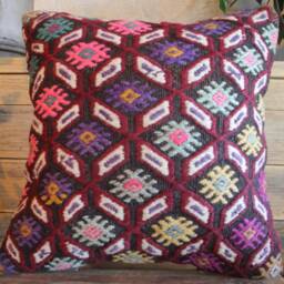 Vintage Kilim Pillow Cover - Handwoven Wool, Boho Cushion - 16 Inch - thumbnail 2