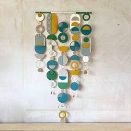 Geometric Plywood Wall Art Hanging - Modern Home Decor Tapestry - thumbnail 3