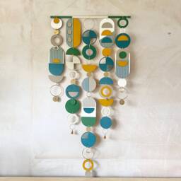 Geometric Plywood Wall Art Hanging - Modern Home Decor Tapestry - thumbnail 4