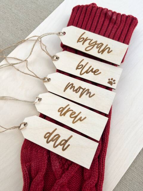 Personalized Engraved Wooden Stocking Tags - Christmas Gift - image 1