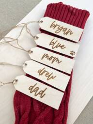 Personalized Engraved Wooden Stocking Tags - Christmas Gift - thumbnail 1