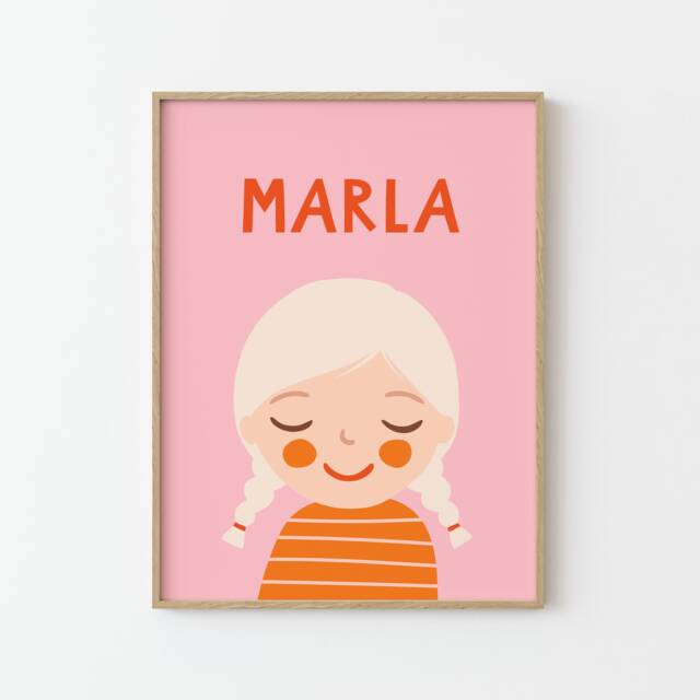 Personalized Girl Portrait With Name - Custom Kids Wall Art Nursery Print - image 1