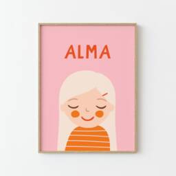 Personalized Girl Portrait With Name - Custom Kids Wall Art Nursery Print - thumbnail 2