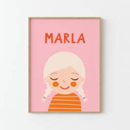 Personalized Girl Portrait With Name - Custom Kids Wall Art Nursery Print - thumbnail 1