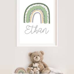 Sage Green & Mustard Rainbow Print, Personalised Nursery Baby Gift, Boy, Wall Art, Playroom Prints, Boys Bedroom Decor - thumbnail 3