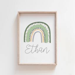 Sage Green & Mustard Rainbow Print, Personalised Nursery Baby Gift, Boy, Wall Art, Playroom Prints, Boys Bedroom Decor - thumbnail 1