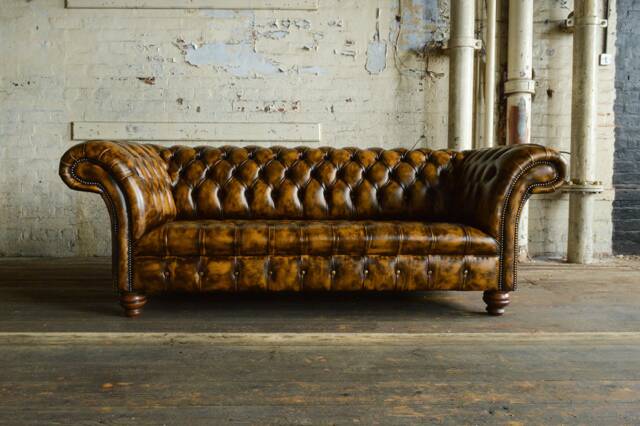 Handmade Large 3 Seater Antique Gold Chesterfield Sofa - image 1