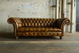 Handmade Large 3 Seater Antique Gold Chesterfield Sofa