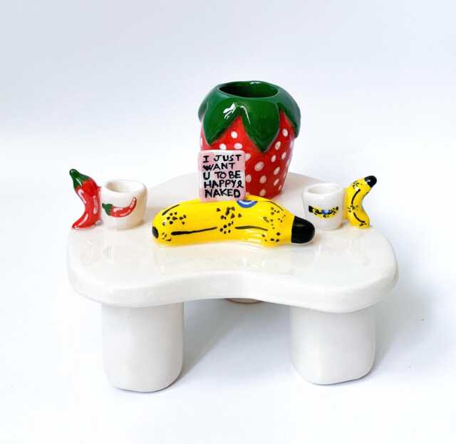Hand-Painted Ceramic Strawberry Candle Holder, Ring Dish, Table Decor - image 1