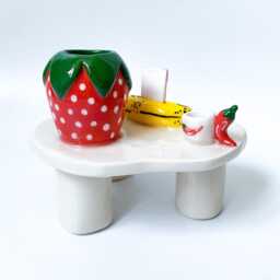 Hand-Painted Ceramic Strawberry Candle Holder, Ring Dish, Table Decor - thumbnail 3