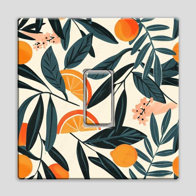 Orange Slices Floral Pattern D1 Light Switch Sticker Modern Minimalistic Decal Bed Kitchen Room Decor Home Wall Decoration Bright Vibrant