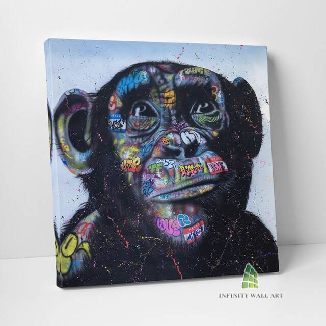 Graffiti Monkey Chimp Canvas Art Wall Print Picture Banksy Style Animal Framed Home Decor -C970 - image 1