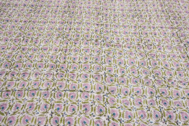 Indian Hand Block Print Kantha Quilt, Cotton Printed Bedspread, Muslin Quilt - image 1