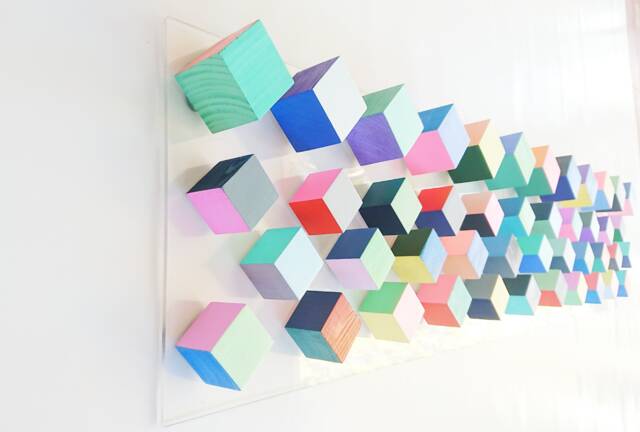 Colorful Wood Cube Mosaic, Modern Wall Art, 50x12.2 In - image 1