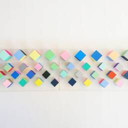 Colorful Wood Cube Mosaic, Modern Wall Art, 50x12.2 In - thumbnail 2