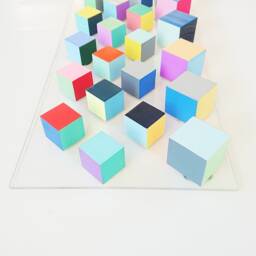 Colorful Wood Cube Mosaic, Modern Wall Art, 50x12.2 In - thumbnail 3