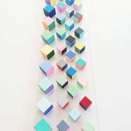 Colorful Wood Cube Mosaic, Modern Wall Art, 50x12.2 In - thumbnail 4