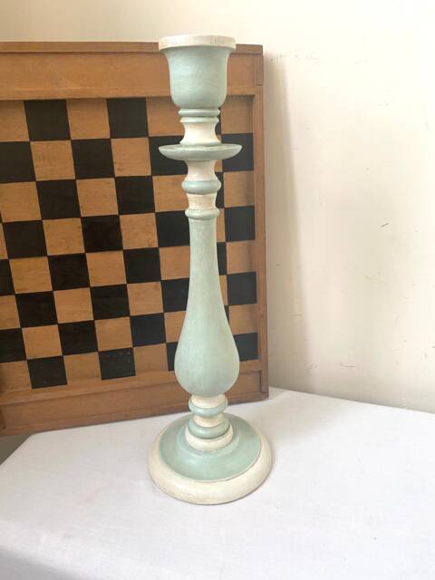 Elegant Tall Hand Painted Wooden Candle Holder Aged/Distressed Vintage Turned Wooden Candlestick Upcycled Candleholder Decor - image 1