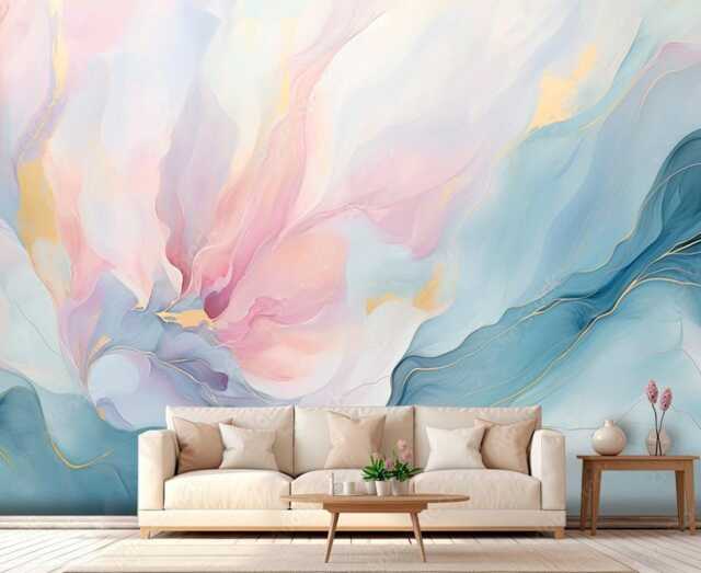 Navy Blue Pink Luxury Waves Wallpaper/Vinyl Wall Sticker Decor Ceiling Mural Self Adhesive Exclusive Design Photowallpaper
