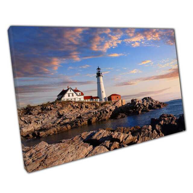 Portland Head Lighthouse Canvas Maine Coastal Sunrise Wall Art For Home & Office Decor - image 1