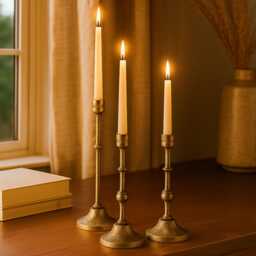 Taper Candle Holders Set Of 3 Antique Brass - Handmade Aluminum Centerpiece For Decorating & Gifting