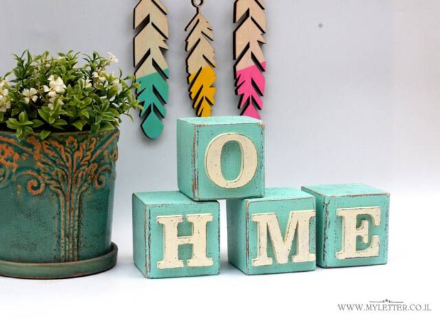 Wood Block Letters Home, Wooden Block Letters Vintage Country Rustic Painted - image 1