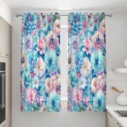 Blue Floral Curtains, Watercolor Peony & Rose Drapes, Botanical Print Panels, Custom Made Eyelet Or Rod Pocket Curtains - thumbnail 2